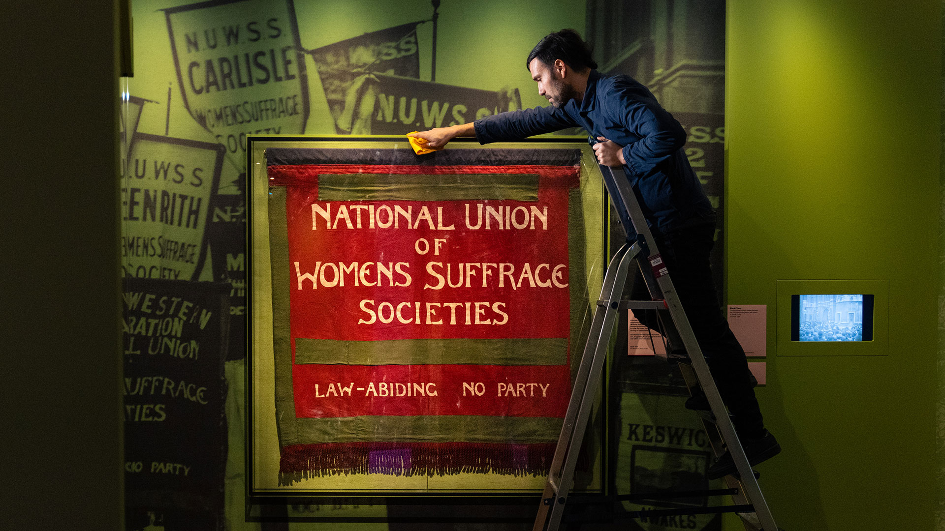 Discover the exhibition 'The Last Princesses of Punjab' explores the life of Sophia Duleep Singh; suffragette, Punjabi princess and goddaughter of Queen Victoria. Image courtesy of Kensington Palace/ photo credit: Richard Lea-Hair & The Women's Library at LSE. Historic Royal Palaces conservator Nelson Garcia prepares a banner used by the National Union of Women's Suffrage Societies (NUWSS) in the early 20th century, for display in a new exhibition at Kensington Palace.