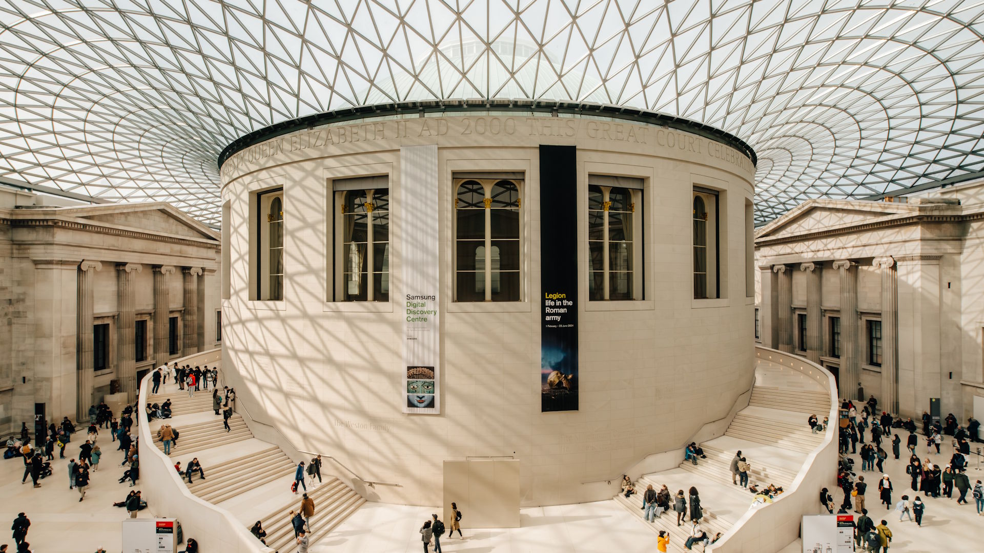 The Great Court at The British Museum © Michael Barrow / London & Partners. A view of The Great Court, at The British Museum including its iconic glass roof.