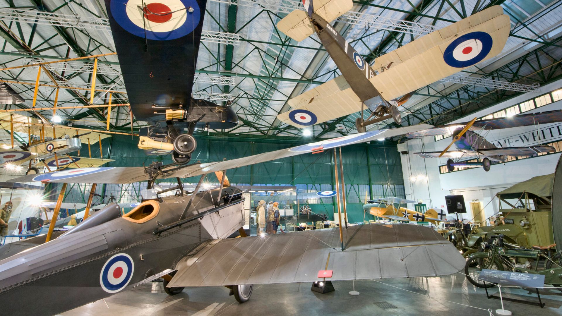 See more than 100 aircraft on display at the Royal Air Force Museum. Image courtesy of the Royal Air Force Museum. Multiple aircraft on display in hanger at Royal Air Force Museum.