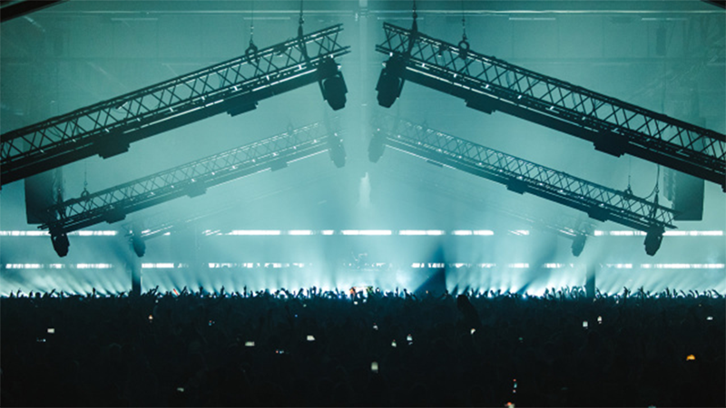 Enjoy a night out in a former warehouse in north London. Credit: Drumsheds. Image courtesy of Drumsheds. A shot of the audience at Drumsheds