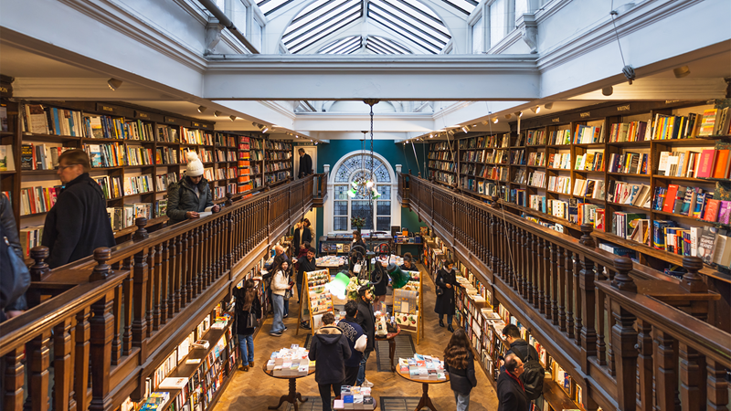 Step into Edwardian bookshop, Daunt Books, on Marylebone High Street. Credit: Shutterstock. Image courtesy of Shutterstock. View of Daunt Books from its upper floor