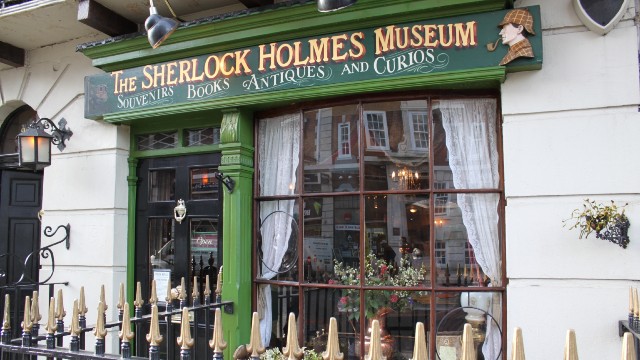 The Sherlock Holmes Museum. Image courtesy of Sherlock Holmes Museum. View of the front of the Sherlock Holmes Museum at 221b Baker Street