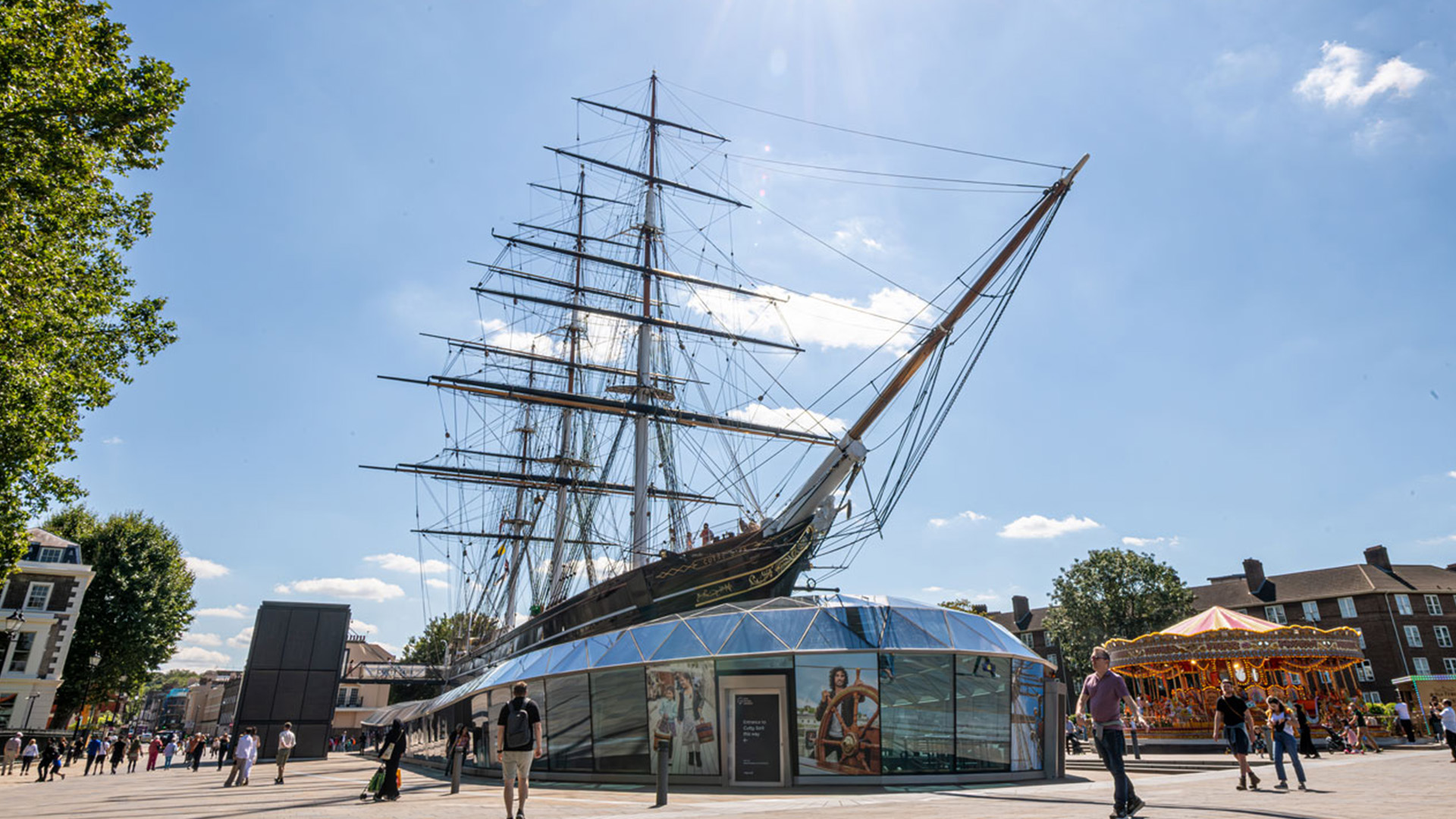 Step aboard the Cutty Sark, a famous tea clipper that was once the fastest ship at sea. © visitlondon.com/Michael Barrow The Cutty Sark ship against a blue sky background in London
