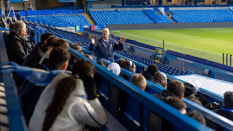 Explore the home and history of Chelsea FC on a guided stadium tour. Credit: Golden Tours. Image courtesy of Golden Tours. Interior of Chelsea FC Football Stadium.