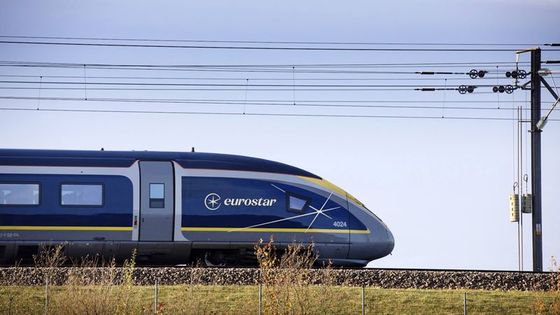 Travel to and from London quickly with the Eurostar. Credit: Shutterstock. Image courtesy of Shutterstock. A photo of a Eurostar train on the platform at St Pancras Station in north London