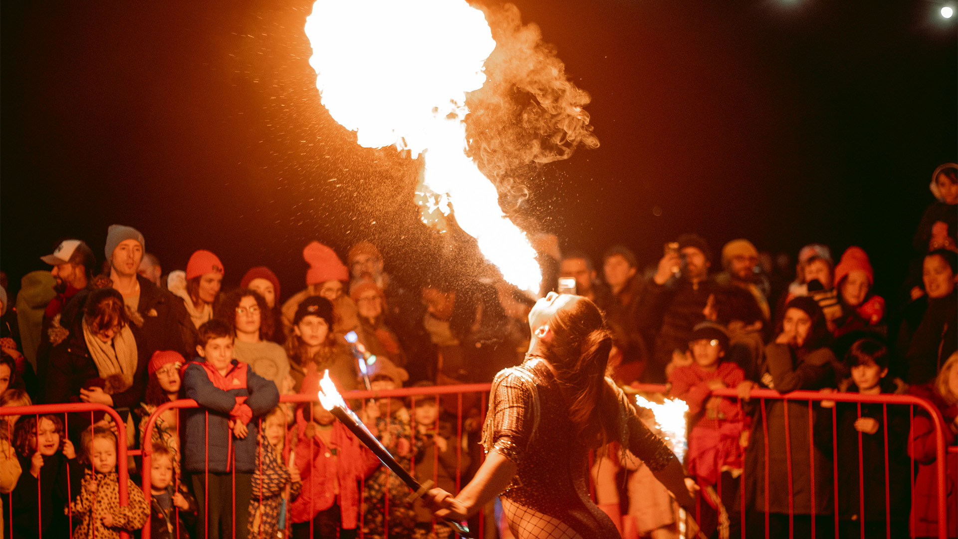 Stow Firework Spectacular in Walthamstow. Image courtesy of Stow Firework Spectacular/Anthony Woolmer. Live fire breathing artist impresses crowds at Stow Firework Spectacular